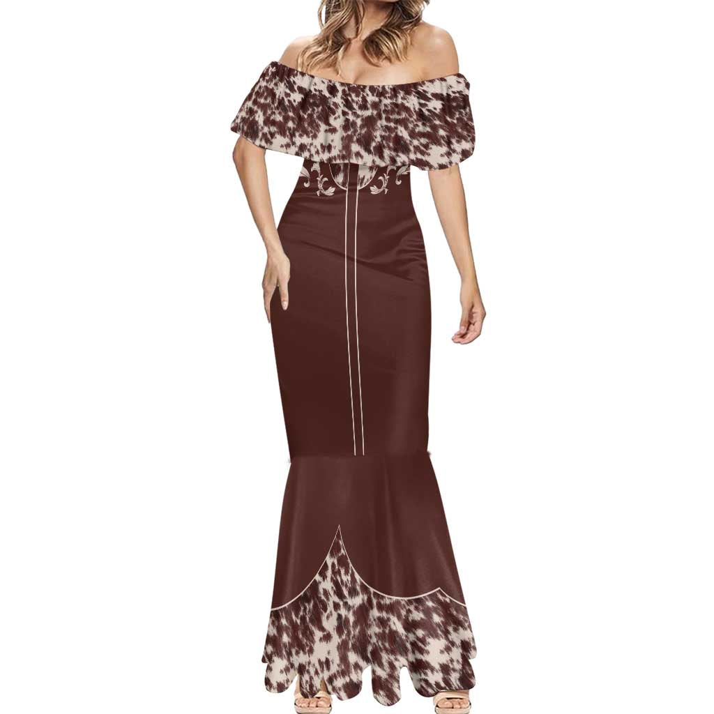 Cowboys Wild West Mermaid Dress Dark Brown Cow Prints - Wonder Print Shop