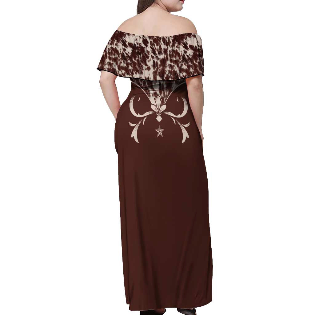 Cowboys Wild West Off Shoulder Maxi Dress Dark Brown Cow Prints - Wonder Print Shop