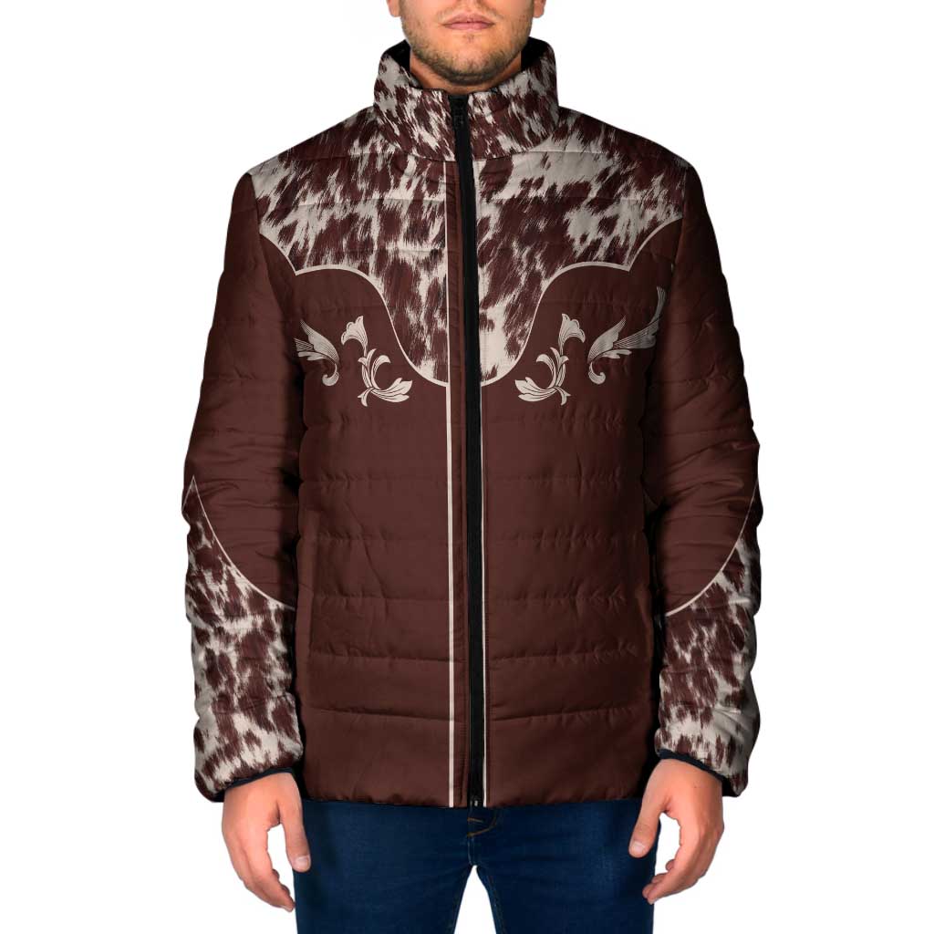 Cowboys Wild West Padded Jacket Dark Brown Cow Prints - Wonder Print Shop