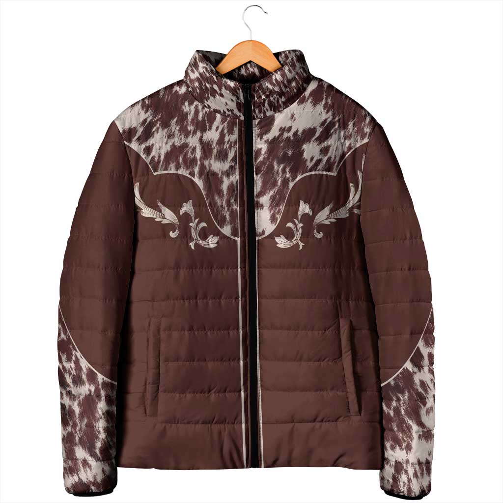 Cowboys Wild West Padded Jacket Dark Brown Cow Prints - Wonder Print Shop