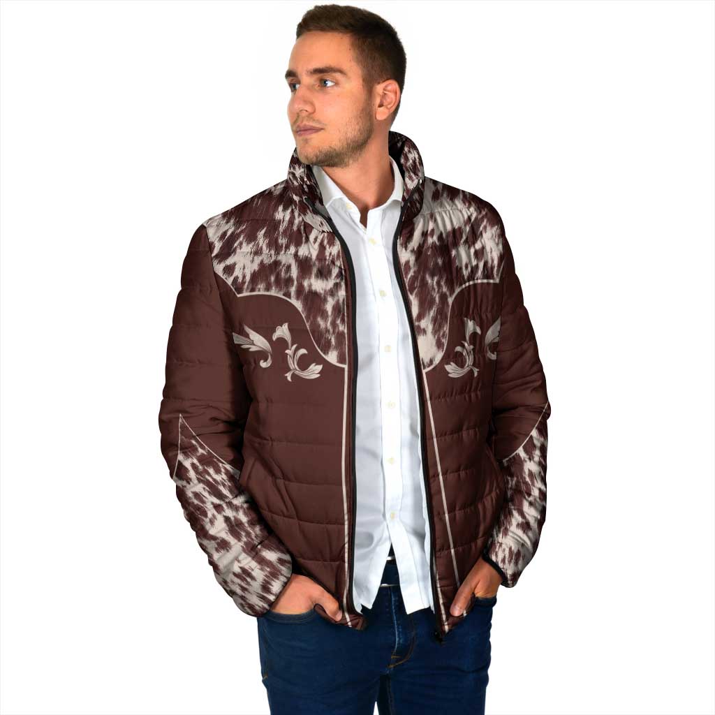 Cowboys Wild West Padded Jacket Dark Brown Cow Prints - Wonder Print Shop