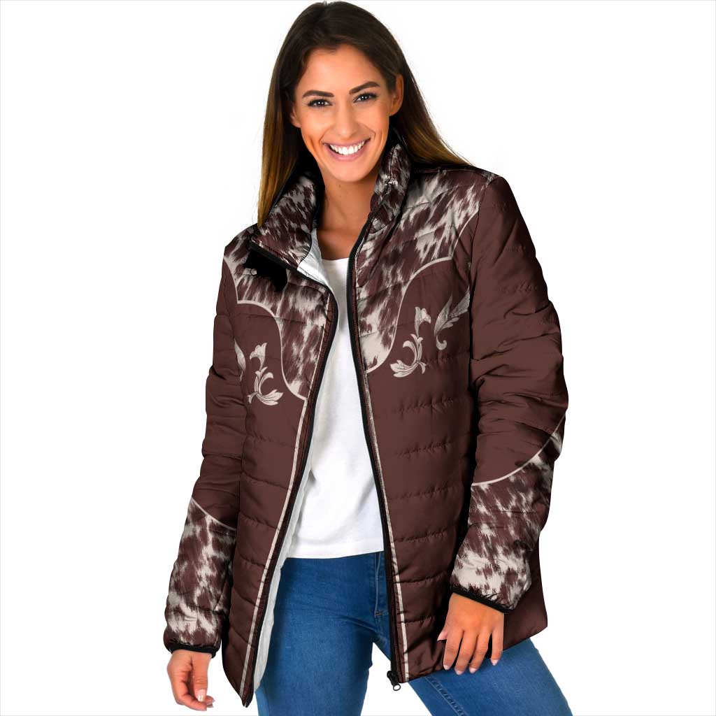 Cowboys Wild West Padded Jacket Dark Brown Cow Prints - Wonder Print Shop