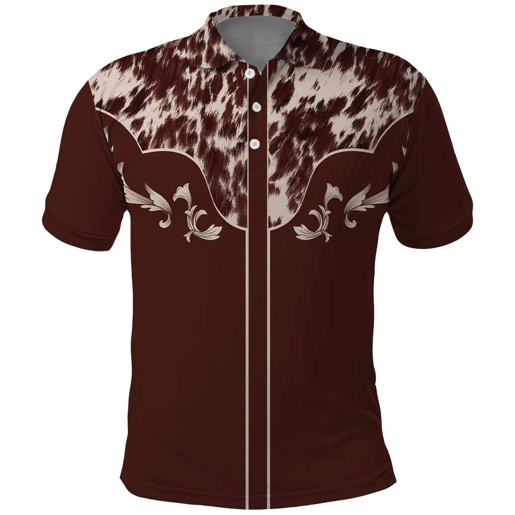 Cowboys Wild West Polo Shirt Dark Brown Cow Prints - Wonder Print Shop