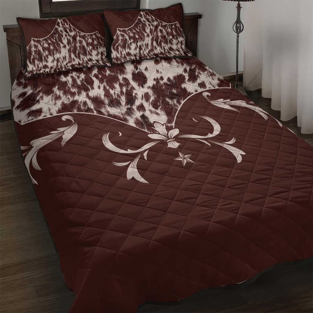 Cowboys Wild West Quilt Bed Set Dark Brown Cow Prints - Wonder Print Shop