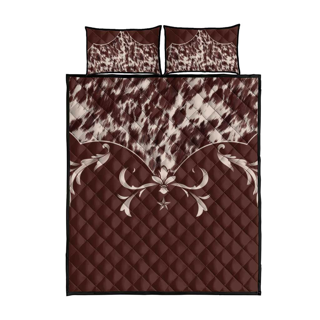 Cowboys Wild West Quilt Bed Set Dark Brown Cow Prints - Wonder Print Shop