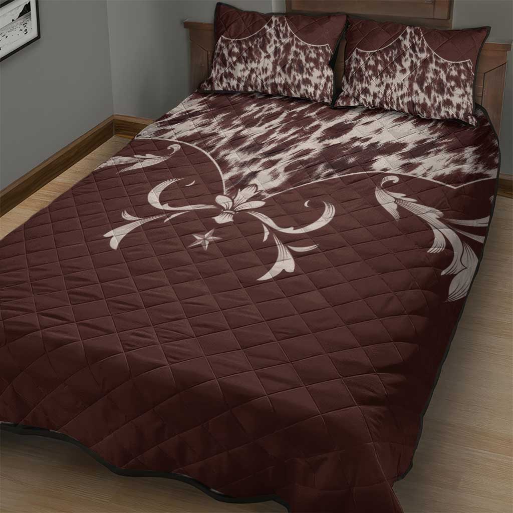 Cowboys Wild West Quilt Bed Set Dark Brown Cow Prints - Wonder Print Shop