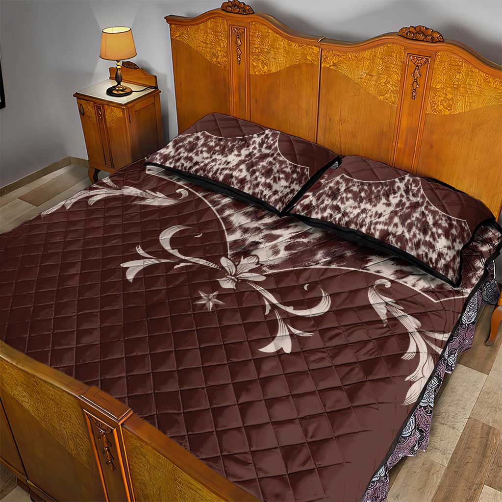 Cowboys Wild West Quilt Bed Set Dark Brown Cow Prints - Wonder Print Shop