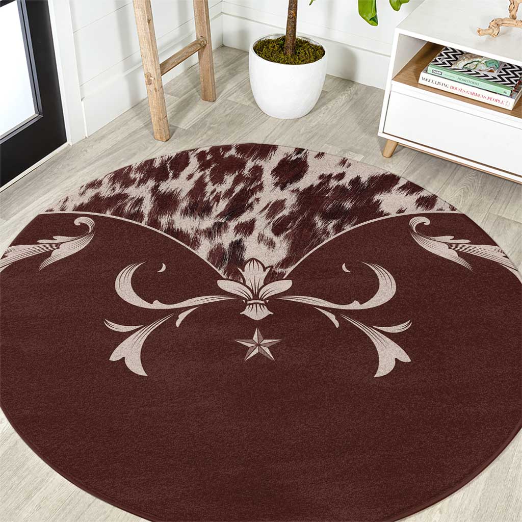 Cowboys Wild West Round Carpet Dark Brown Cow Prints - Wonder Print Shop
