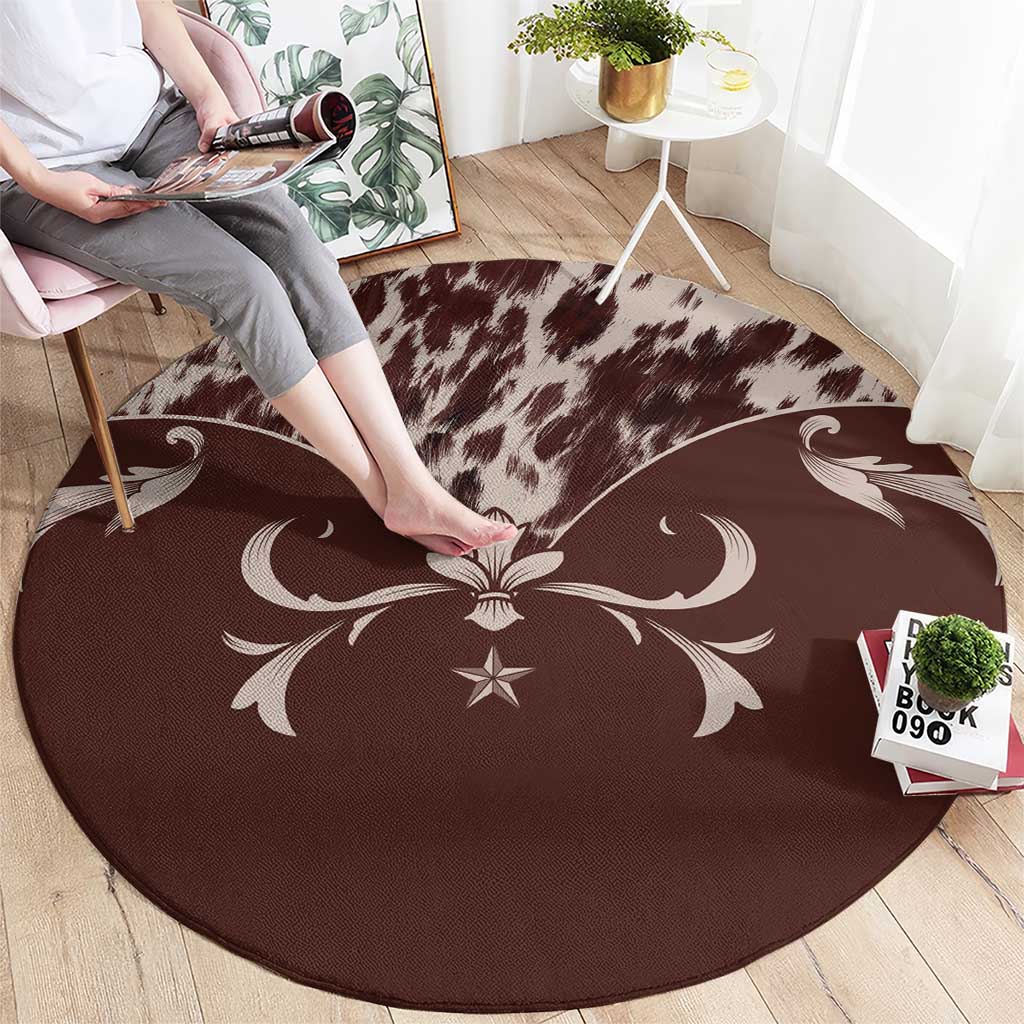 Cowboys Wild West Round Carpet Dark Brown Cow Prints - Wonder Print Shop