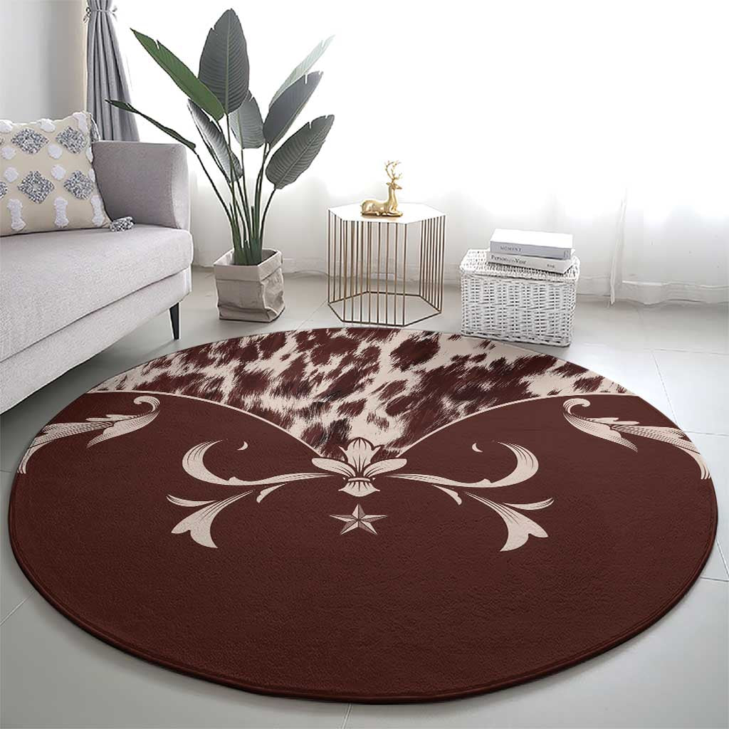 Cowboys Wild West Round Carpet Dark Brown Cow Prints - Wonder Print Shop