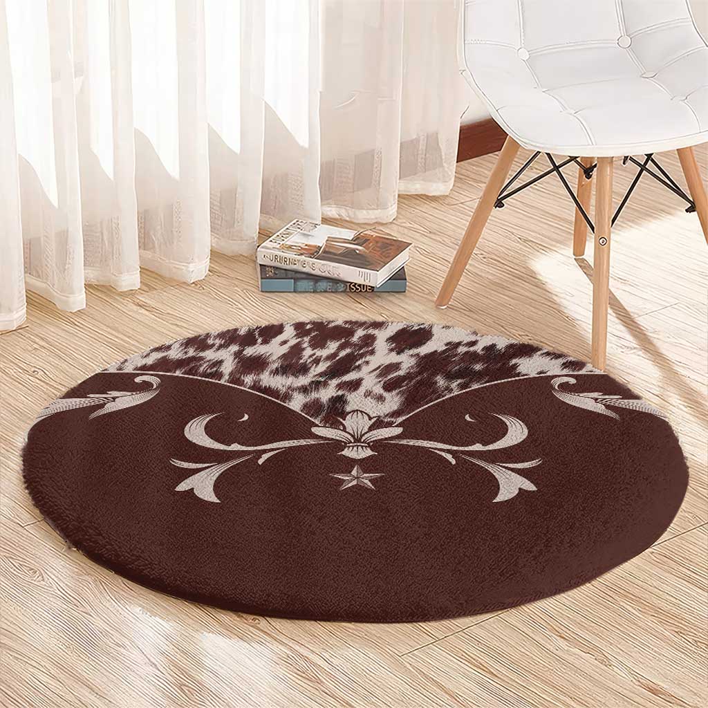 Cowboys Wild West Round Carpet Dark Brown Cow Prints - Wonder Print Shop