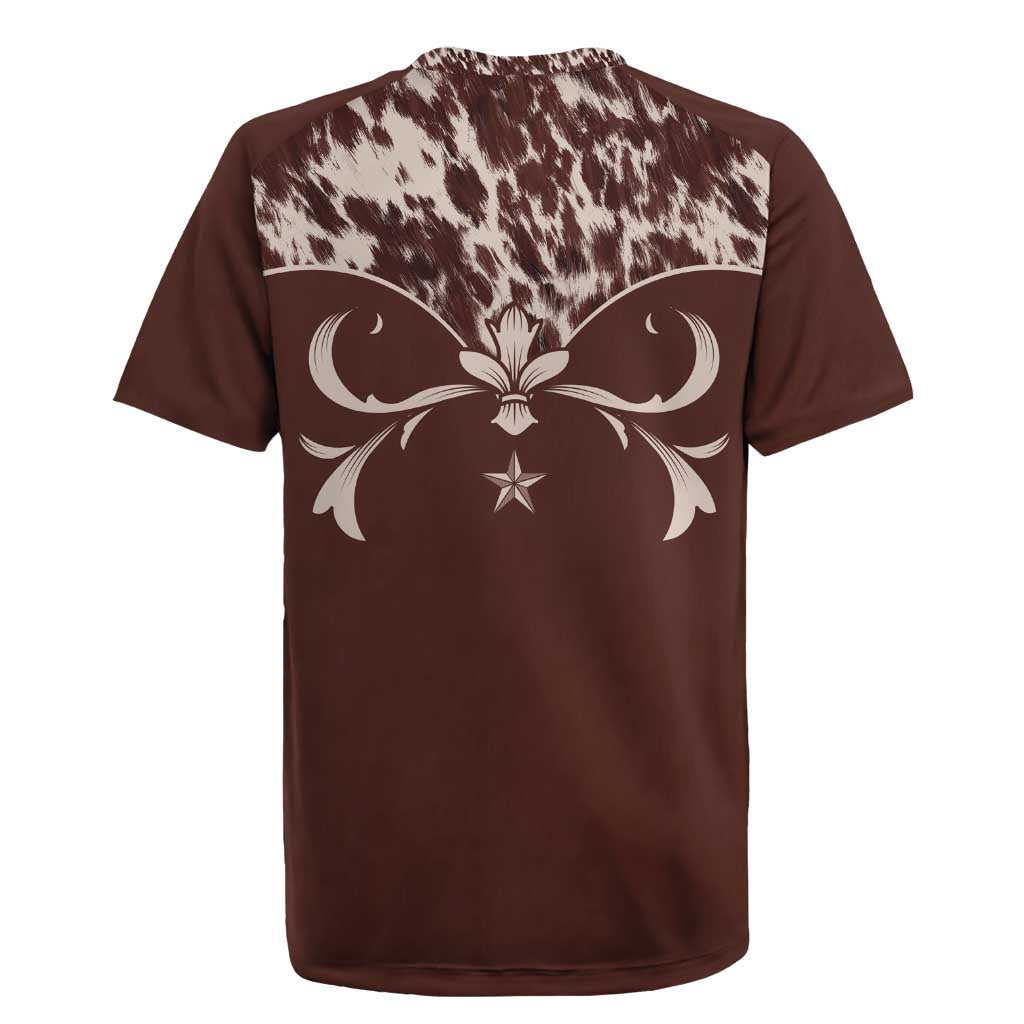 Cowboys Wild West Rugby Jersey Dark Brown Cow Prints - Wonder Print Shop