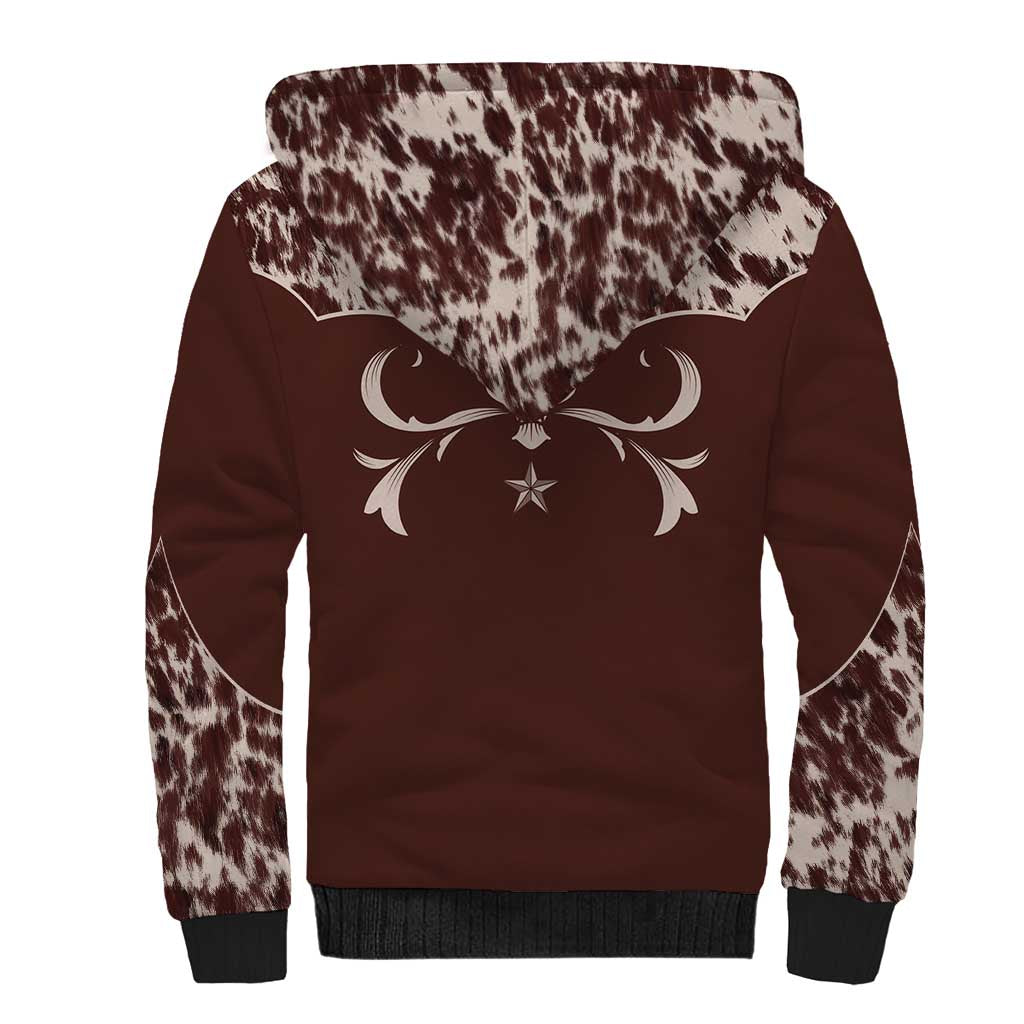 Cowboys Wild West Sherpa Hoodie Dark Brown Cow Prints - Wonder Print Shop