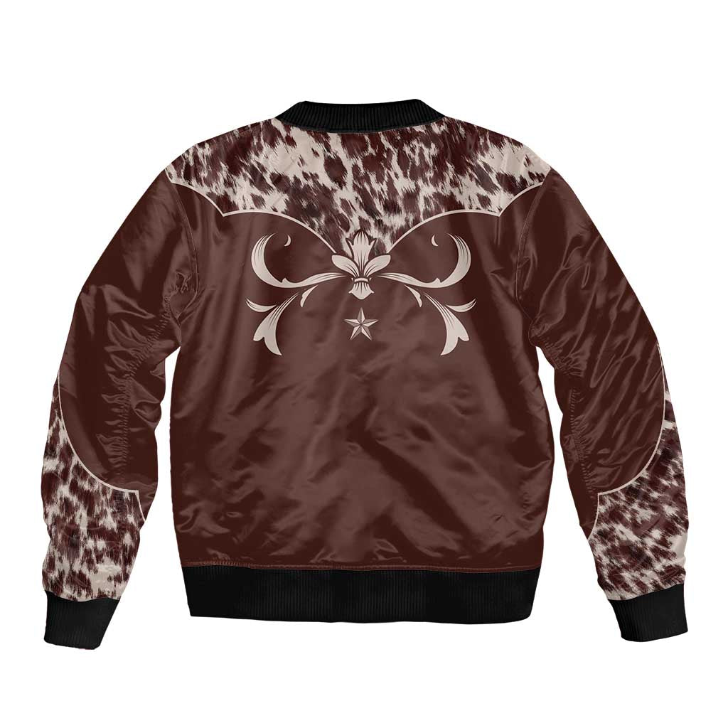 Cowboys Wild West Sleeve Zip Bomber Jacket Dark Brown Cow Prints - Wonder Print Shop