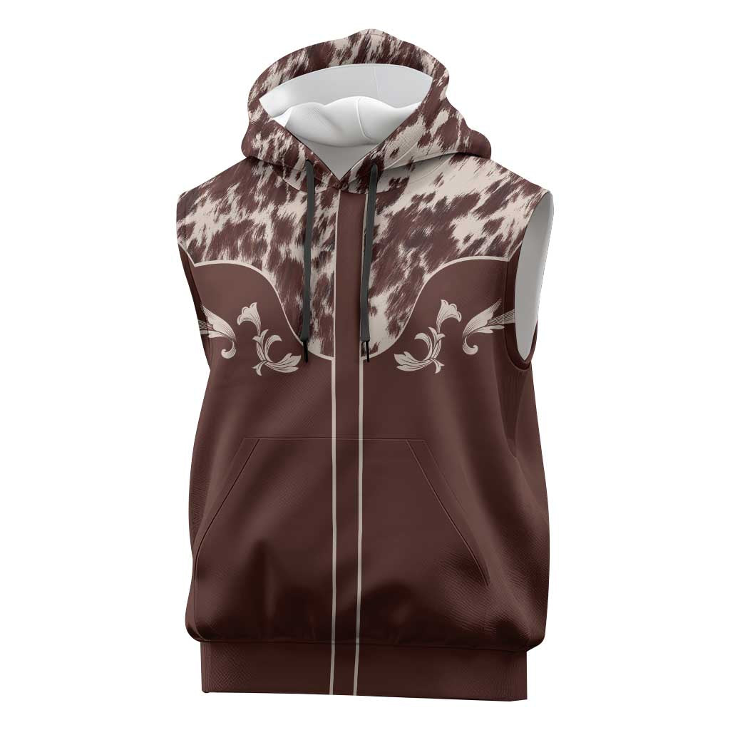 Cowboys Wild West Sleeveless Hoodie Dark Brown Cow Prints - Wonder Print Shop