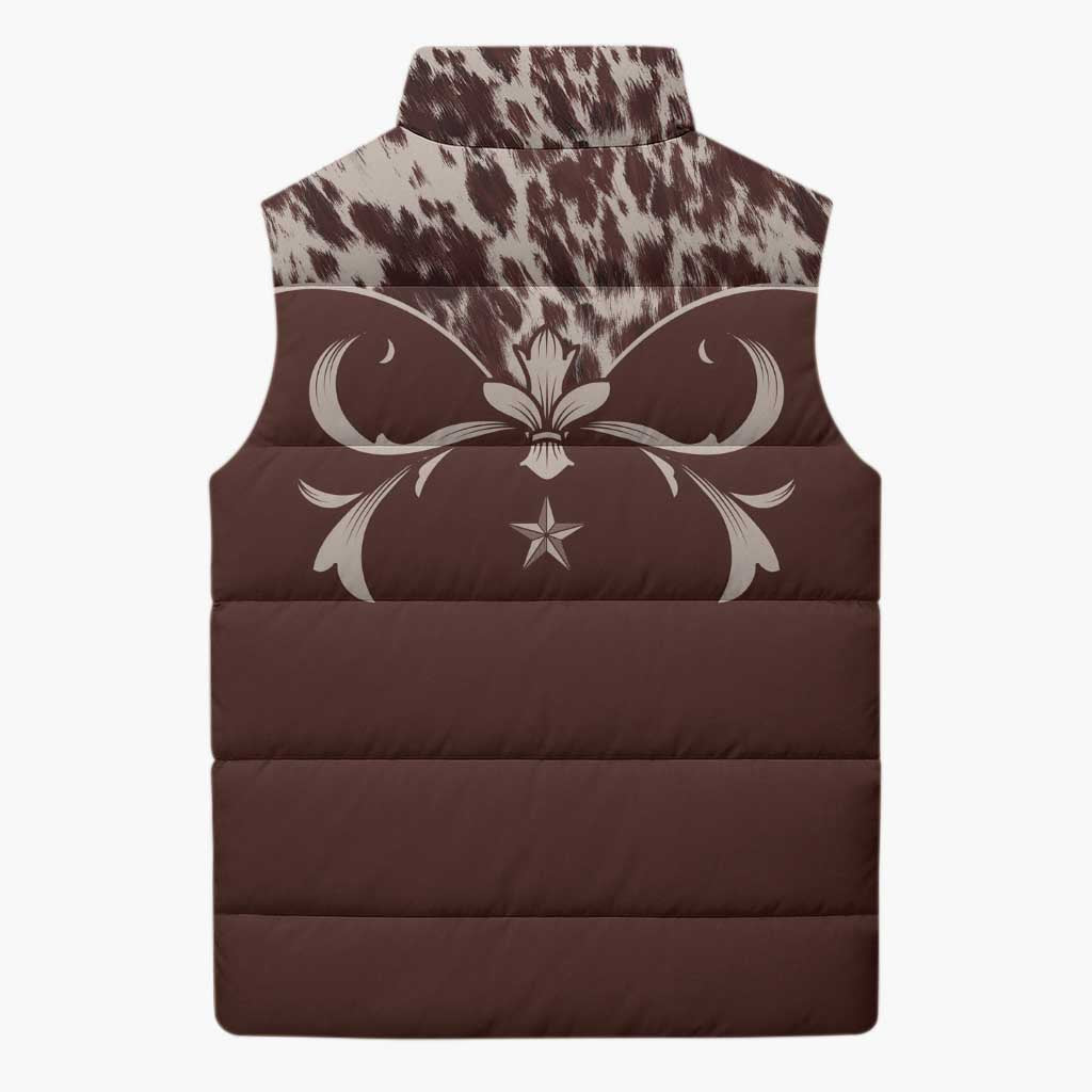 Cowboys Wild West Sleeveless Puffer Jacket Dark Brown Cow Prints - Wonder Print Shop