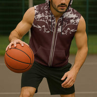 Cowboys Wild West Sleeveless Zip Hoodie Dark Brown Cow Prints - Wonder Print Shop