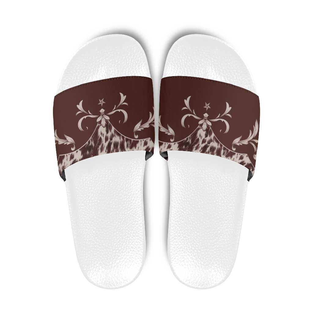 Cowboys Wild West Slide Sandals Dark Brown Cow Prints - Wonder Print Shop