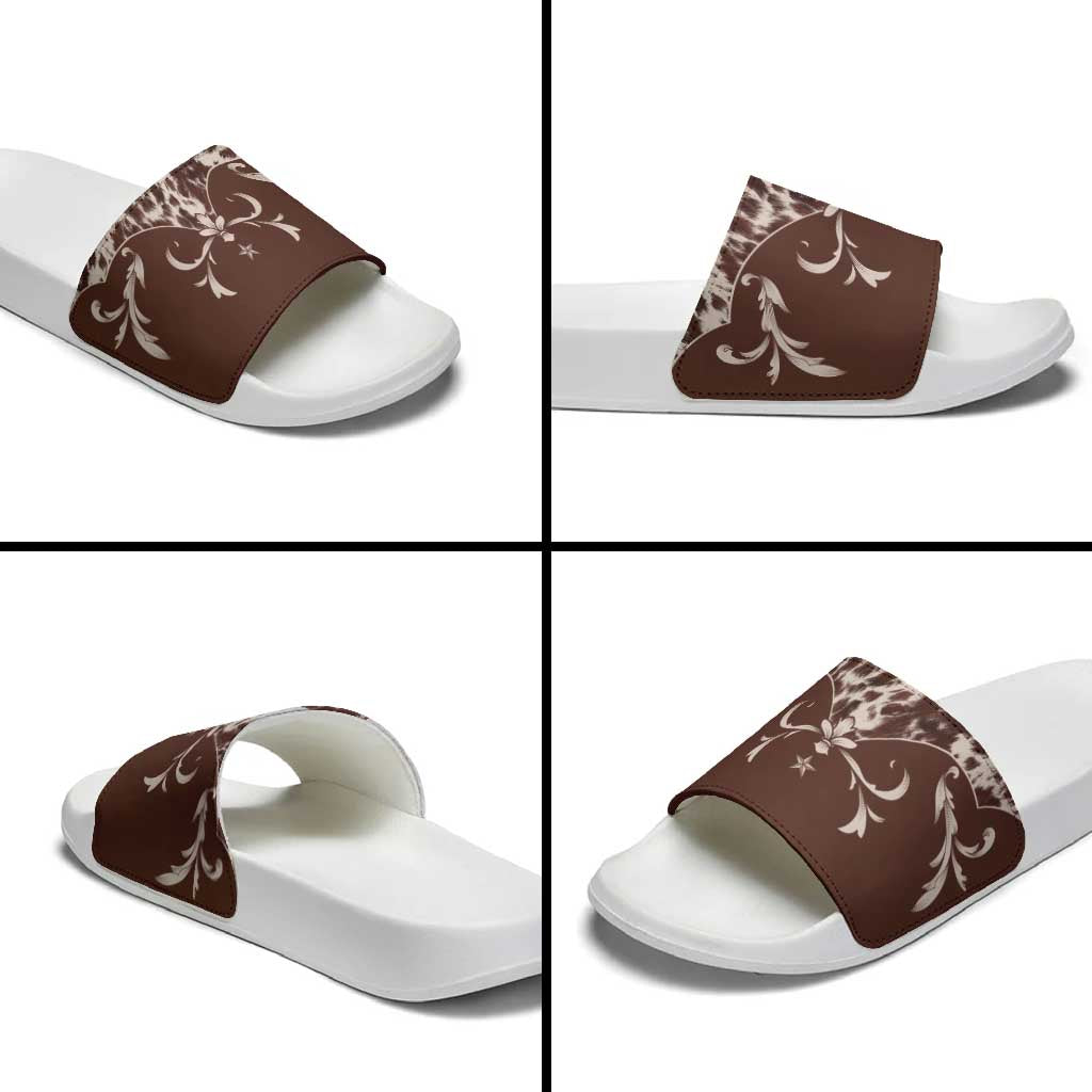 Cowboys Wild West Slide Sandals Dark Brown Cow Prints - Wonder Print Shop
