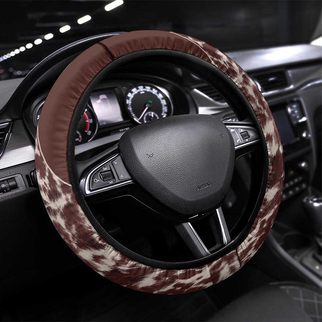 Cowboys Wild West Steering Wheel Cover Dark Brown Cow Prints - Wonder Print Shop