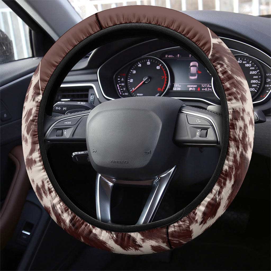 Cowboys Wild West Steering Wheel Cover Dark Brown Cow Prints - Wonder Print Shop