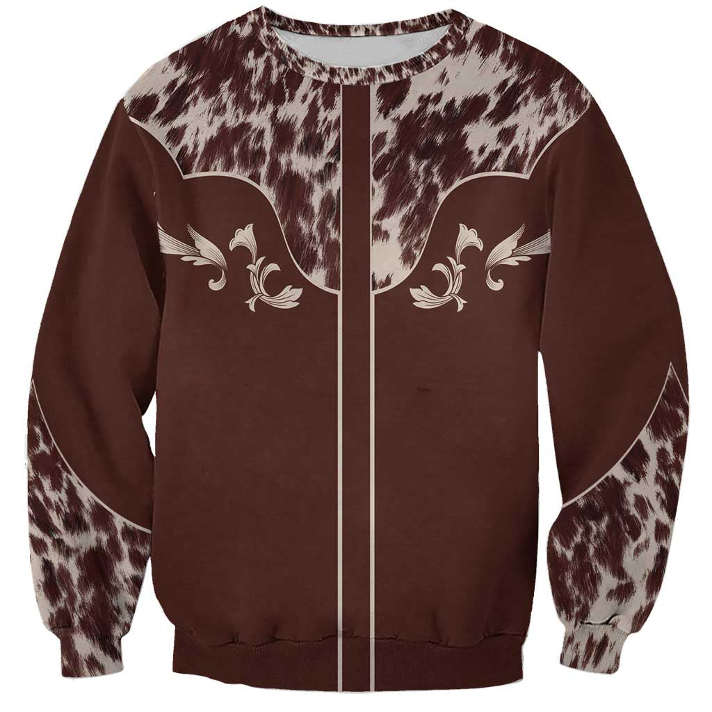 Cowboys Wild West Sweatshirt Dark Brown Cow Prints - Wonder Print Shop