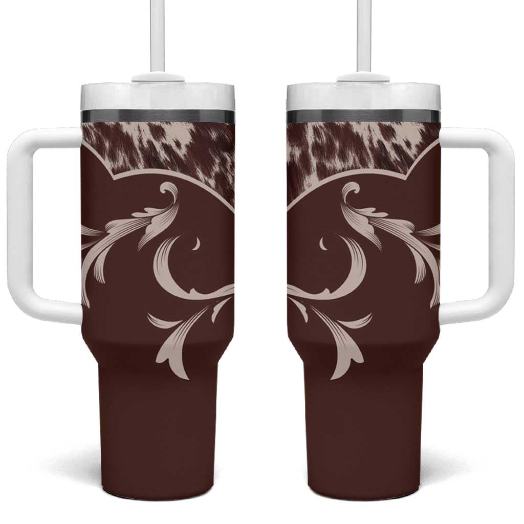 Cowboys Wild West Tumbler With Handle Dark Brown Cow Prints - Wonder Print Shop