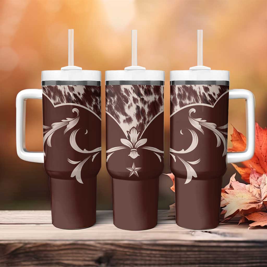 Cowboys Wild West Tumbler With Handle Dark Brown Cow Prints - Wonder Print Shop