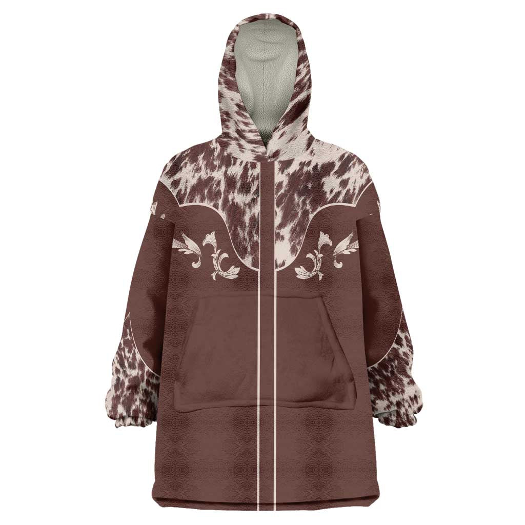 Cowboys Wild West Wearable Blanket Hoodie Dark Brown Cow Prints - Wonder Print Shop