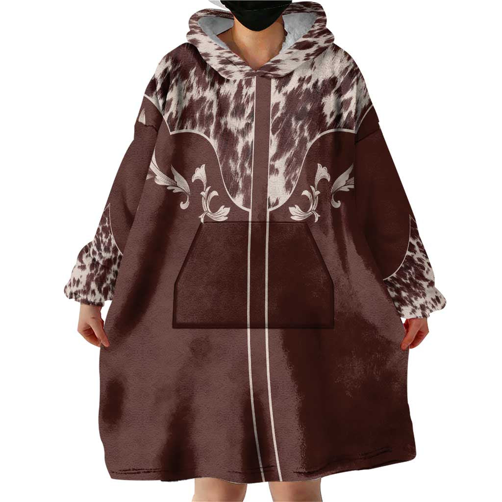 Cowboys Wild West Wearable Blanket Hoodie Dark Brown Cow Prints - Wonder Print Shop