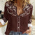 Cowboys Wild West Women Casual Shirt Dark Brown Cow Prints - Wonder Print Shop