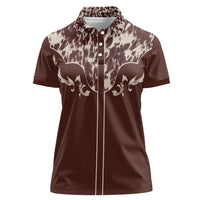 Cowboys Wild West Women Polo Shirt Dark Brown Cow Prints - Wonder Print Shop