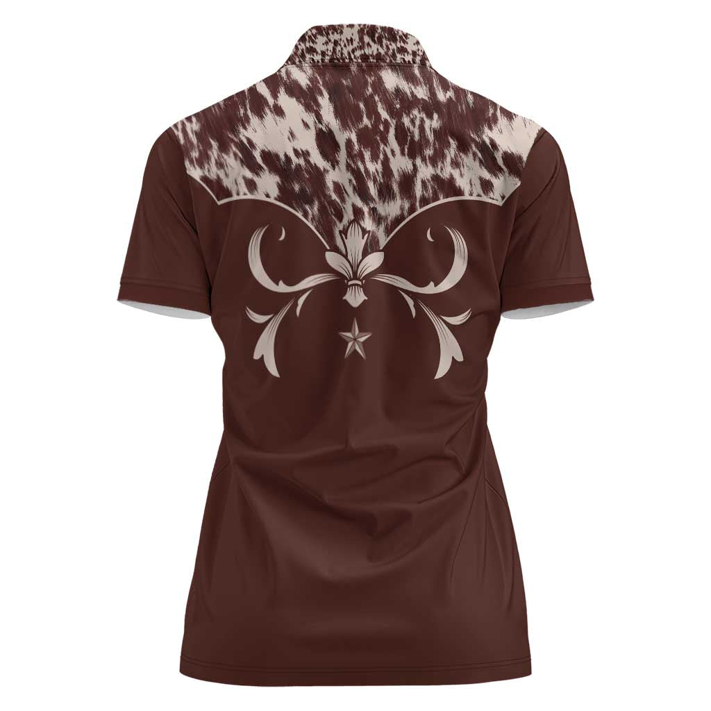 Cowboys Wild West Women Polo Shirt Dark Brown Cow Prints - Wonder Print Shop