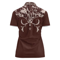 Cowboys Wild West Women Polo Shirt Dark Brown Cow Prints - Wonder Print Shop