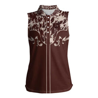 Cowboys Wild West Women Sleeveless Polo Shirt Dark Brown Cow Prints - Wonder Print Shop