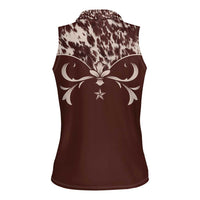 Cowboys Wild West Women Sleeveless Polo Shirt Dark Brown Cow Prints - Wonder Print Shop