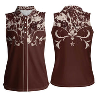 Cowboys Wild West Women Sleeveless Polo Shirt Dark Brown Cow Prints - Wonder Print Shop