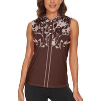 Cowboys Wild West Women Sleeveless Polo Shirt Dark Brown Cow Prints - Wonder Print Shop