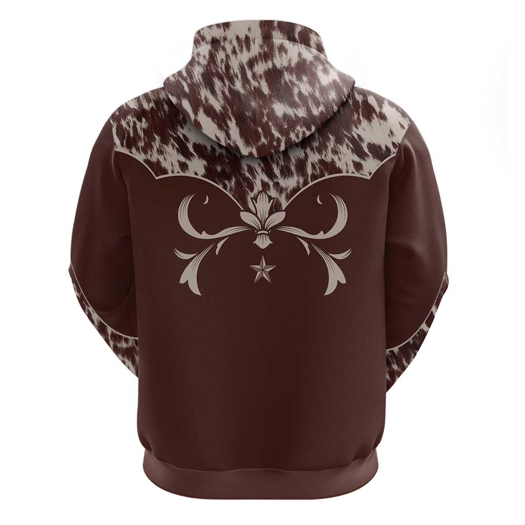 Cowboys Wild West Zip Hoodie Dark Brown Cow Prints - Wonder Print Shop