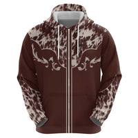 Cowboys Wild West Zip Hoodie Dark Brown Cow Prints - Wonder Print Shop