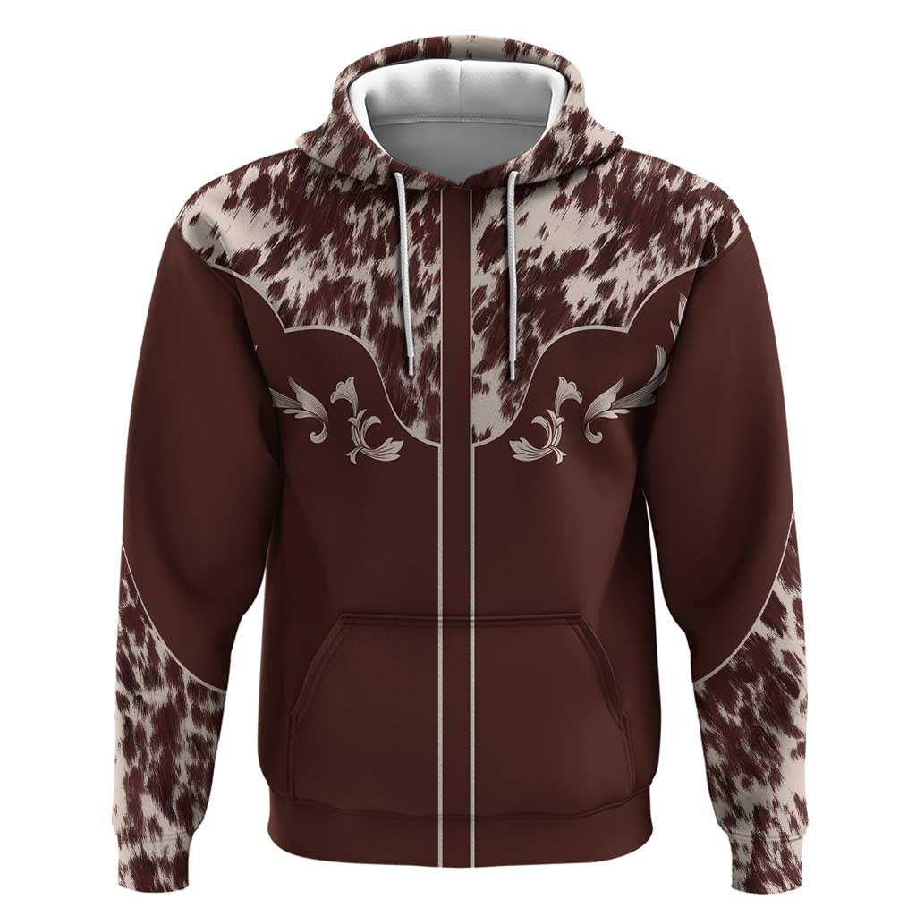 Cowboys Wild West Zip Hoodie Dark Brown Cow Prints - Wonder Print Shop