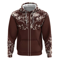 Cowboys Wild West Zip Hoodie Dark Brown Cow Prints - Wonder Print Shop