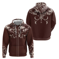 Cowboys Wild West Zip Hoodie Dark Brown Cow Prints - Wonder Print Shop