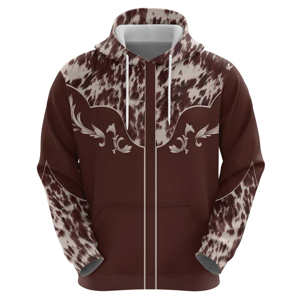 Cowboys Wild West Zip Hoodie Dark Brown Cow Prints - Wonder Print Shop