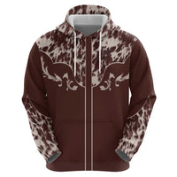 Cowboys Wild West Zip Hoodie Dark Brown Cow Prints - Wonder Print Shop
