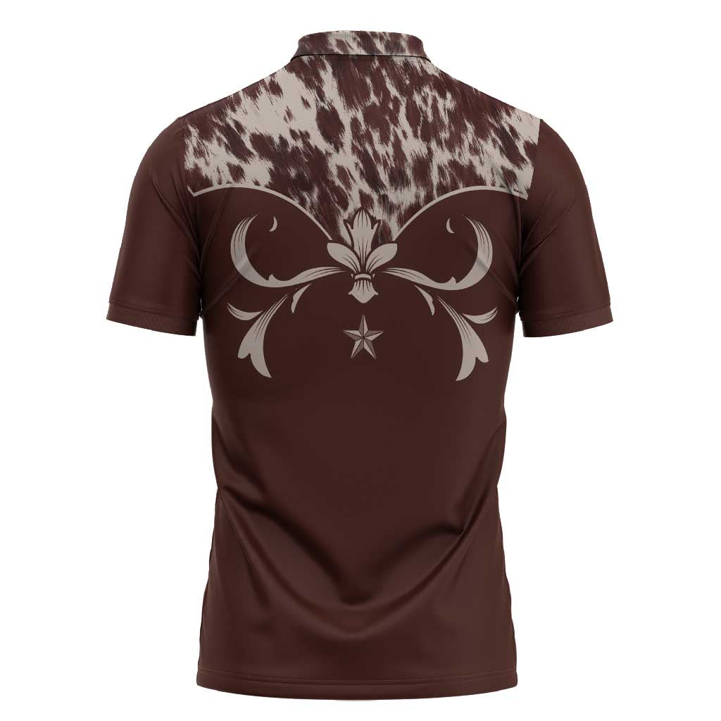 Cowboys Wild West Zipper Polo Shirt Dark Brown Cow Prints - Wonder Print Shop