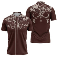 Cowboys Wild West Zipper Polo Shirt Dark Brown Cow Prints - Wonder Print Shop