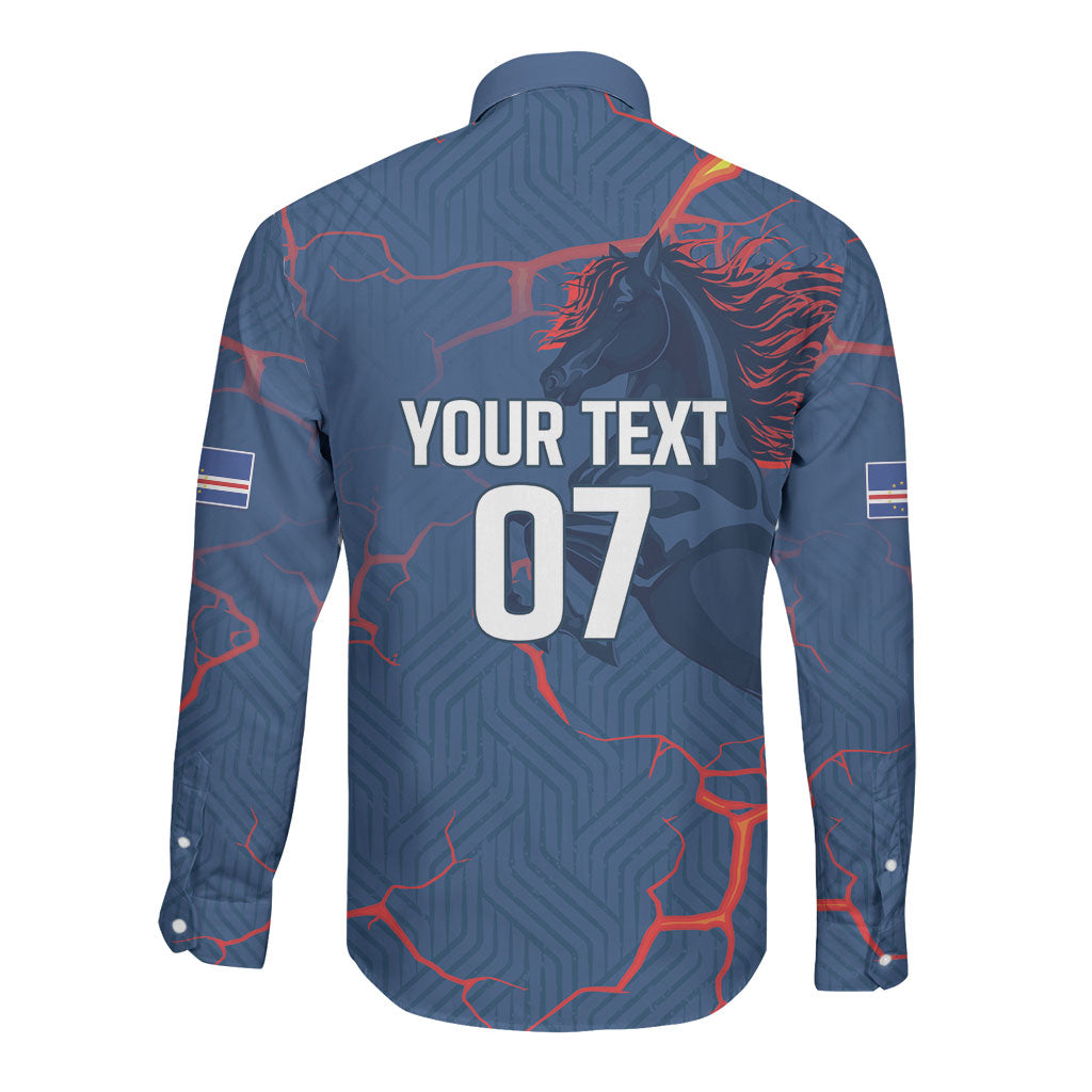 Cape Verde Football WC26 Custom Long Sleeve Button Shirt Dark Horse Rising