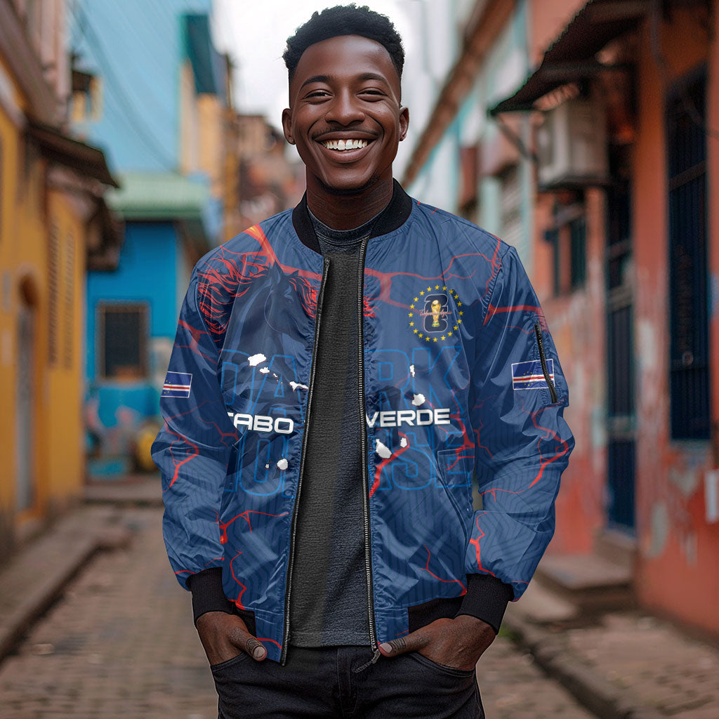 Cape Verde Football WC26 Custom Sleeve Zip Bomber Jacket Dark Horse Rising