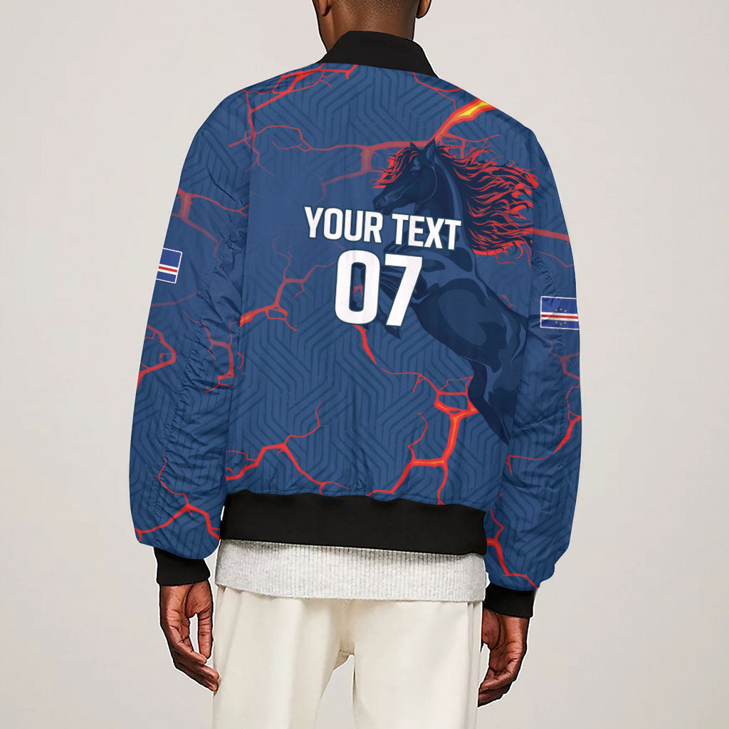 Cape Verde Football WC26 Custom Sleeve Zip Bomber Jacket Dark Horse Rising